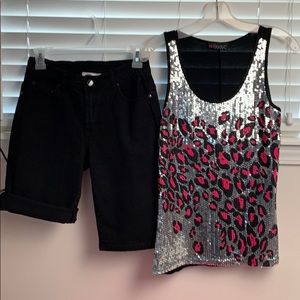 Both Sequined Tank & Stretch Jean Shorts